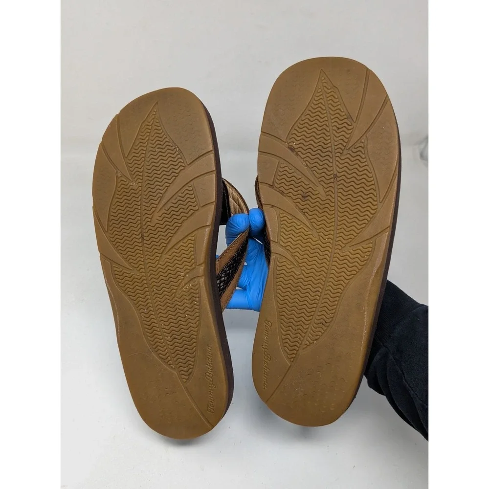 Tommy Bahama Anchors Away‎ Men's Size 9 Brown Braided Leather Sandals Flip Flops